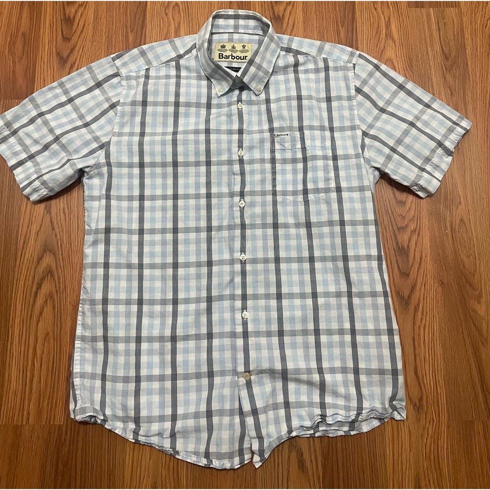 Barbour Shirt Mens Small Plaid Short Sleeve Button Down Regular Fit